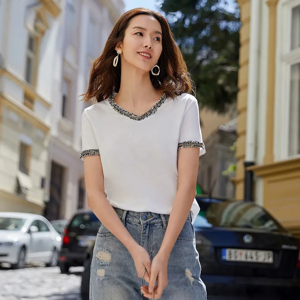 Short Sleeved Women's Summer Solid Color Slim Fit All Match Bottoming Shirt Women White - Shop at LoveMi