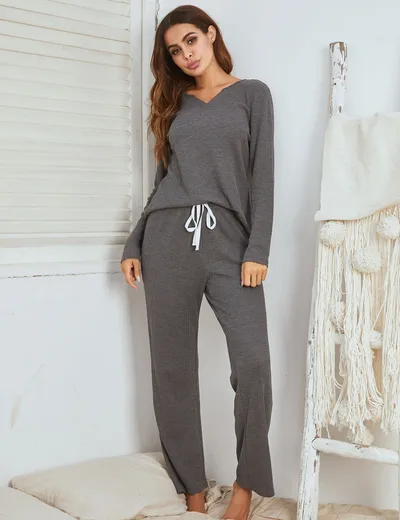 Ladies Long sleeved Trousers V neck Long sleeved Home Service Suit Grey - Shop at LoveMi