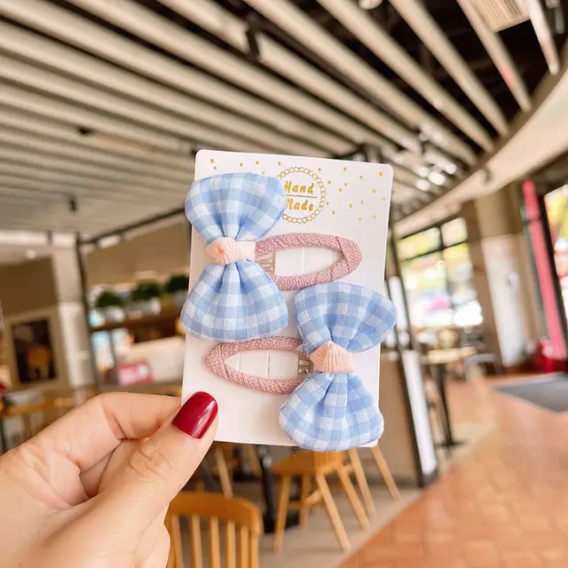 Children's Hair Accessories Cute Lattice Bow Hairpin Blue - Shop at LoveMi