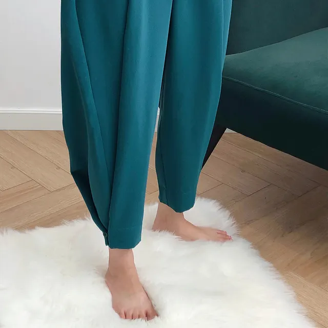 High Waist Drape Wide leg Pants Cropped Casual Pants Green - Shop at LoveMi