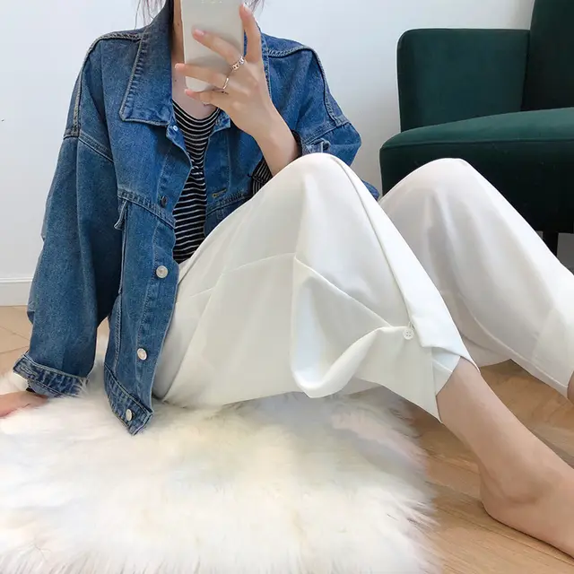 High Waist Drape Wide leg Pants Cropped Casual Pants White - Shop at LoveMi
