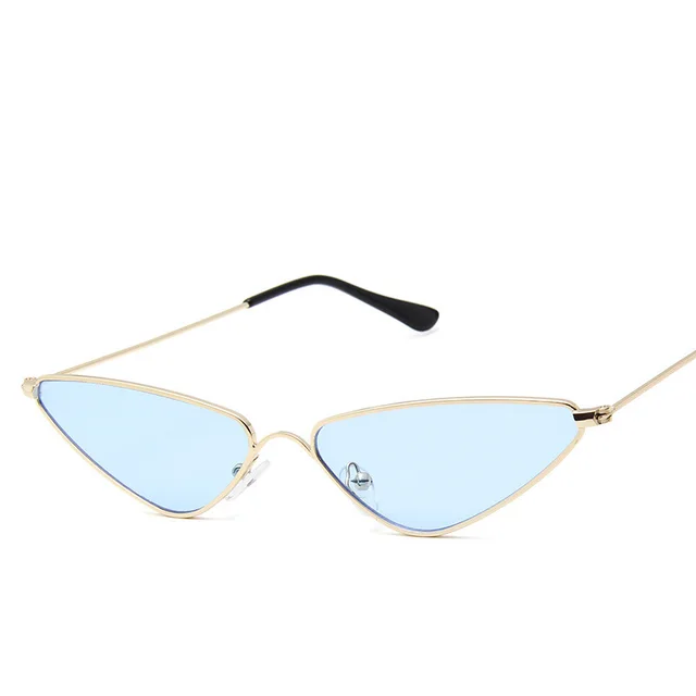 Small Frame Sunglasses Fashion Triangle Ocean Piece Metal Sunglasses Gold Frame Blue Film - Shop at LoveMi