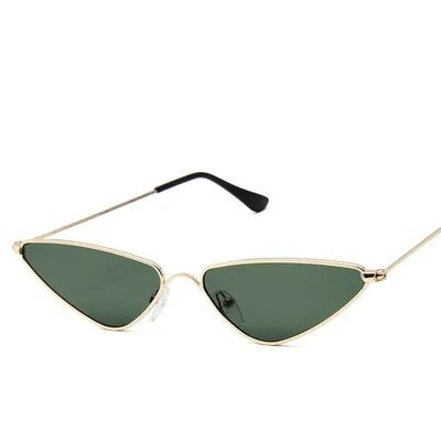 Small Frame Sunglasses Fashion Triangle Ocean Piece Metal Sunglasses Gold Frame Dark Green Film - Shop at LoveMi