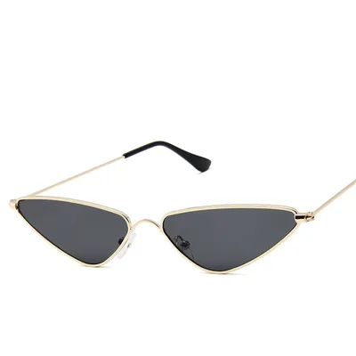 Small Frame Sunglasses Fashion Triangle Ocean Piece Metal Sunglasses Gold Frame Grey Flakes - Shop at LoveMi