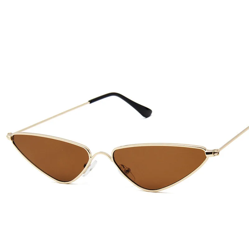 Small Frame Sunglasses Fashion Triangle Ocean Piece Metal Sunglasses - Golden Frame Tea Chips