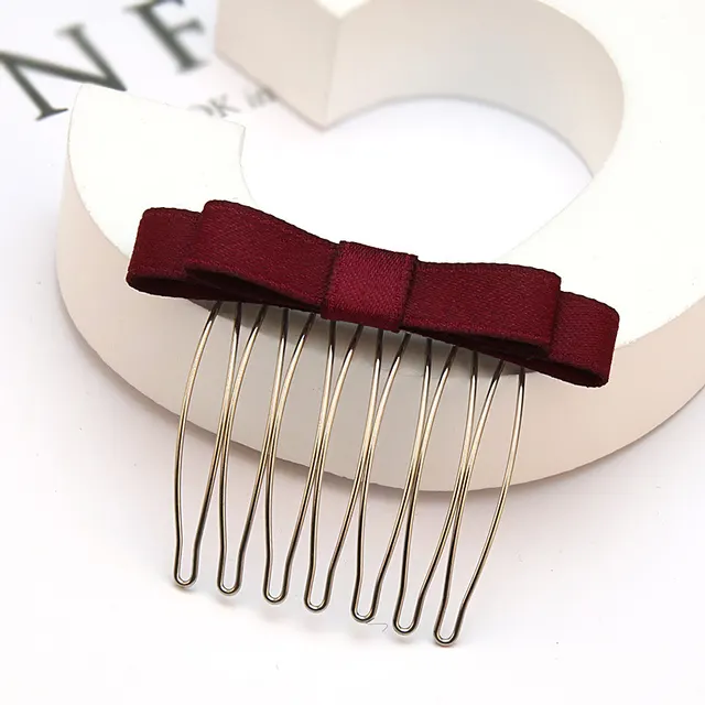Bow Hair Comb Hair Clip Headdress Hair Clip Wine Red - Shop at LoveMi