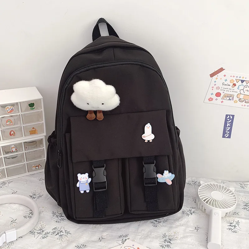 Nylon School Bags For Teenage Girls Waterproof School Laptop Backpack Black - Shop at LoveMi