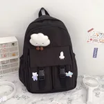 Nylon School Bags For Teenage Girls Waterproof School Laptop Backpack - Black