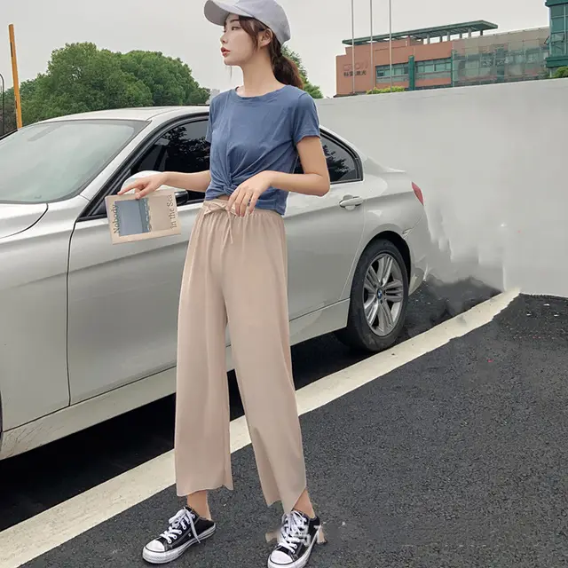Women's Wide leg Pants Summer Loose Plus Size Beige - Shop at LoveMi
