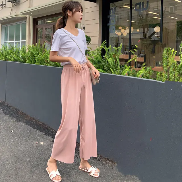 Women's Wide leg Pants Summer Loose Plus Size Pink - Shop at LoveMi