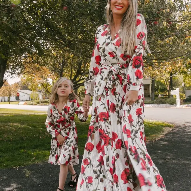 Floral Print Dress For Mother And Daughter Red - Shop at LoveMi