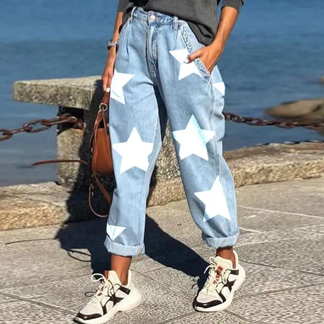 Long Pants Loose Casual Five pointed Star Blue - Shop at LoveMi