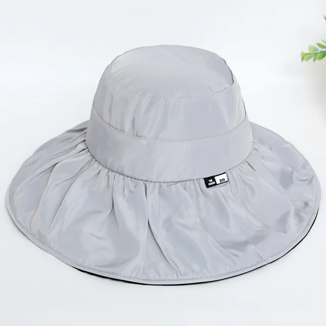 Ladies Sun Hat Korean Version Vinyl Hat Foldable Big Brim Hat Showing Face Small Fisherman Hat Grey - Shop at LoveMi