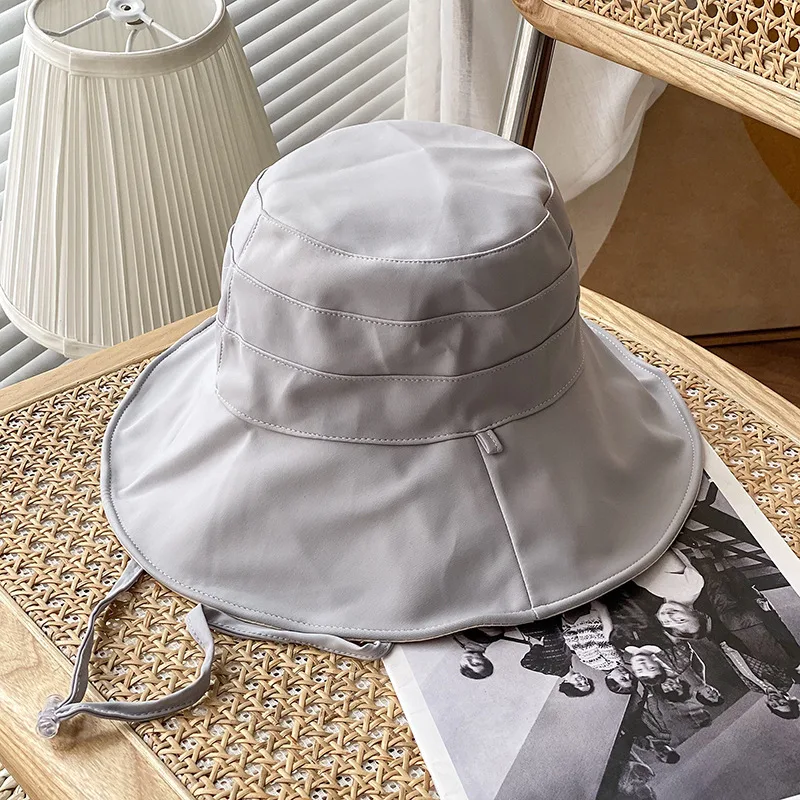 Anti ultraviolet Sunscreen Big Brim Double sided Sunshade Foldable Fisherman Hat Women Grey - Shop at LoveMi