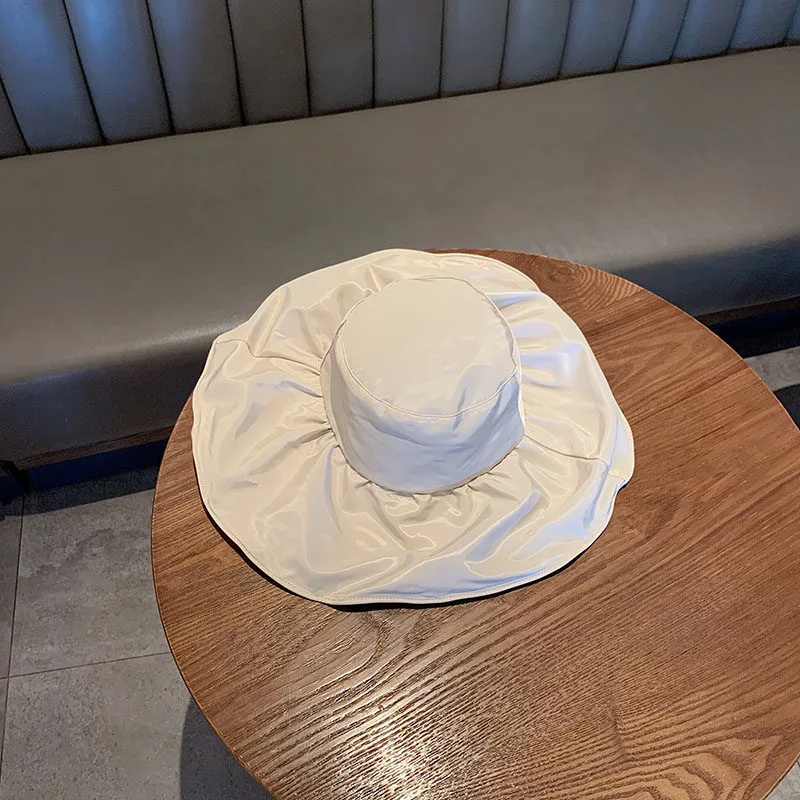 Black Plastic Big brimmed Fisherman Hat Female Summer Holiday Sun Protection Beige - Shop at LoveMi