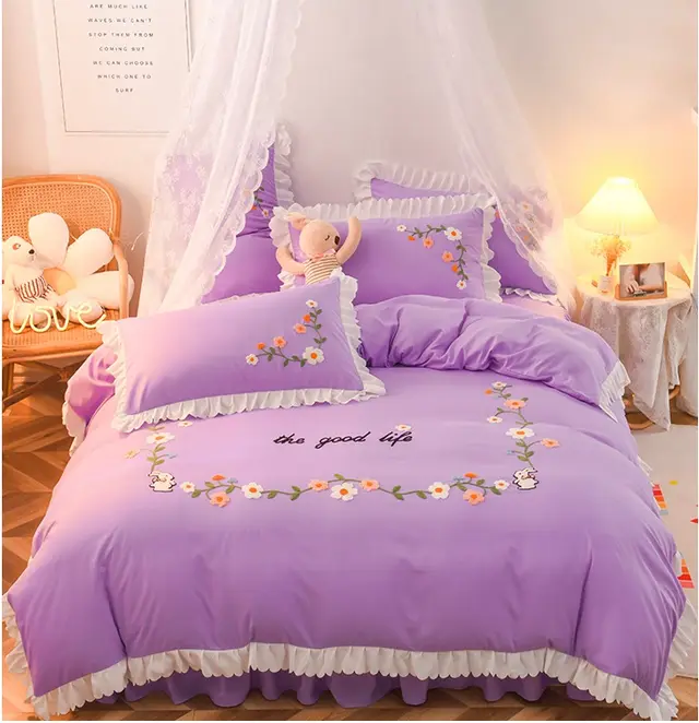 Three piece Set On Single Bed With Wind Ruffled Duvet Cover Dream Purple - Shop at LoveMi