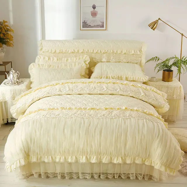 Xuan Yu Korean Princess Style Lace Bed Dress Four piece Set Beige - Shop at LoveMi