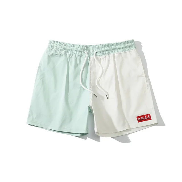 Cotton Color Matching Shorts Men's Trend Green And White - Shop at LoveMi