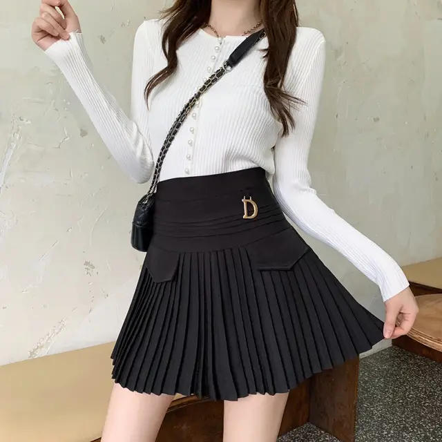 Plus Size Women's Spring And Summer Dress New Plus Size Sister Love Pleated Skirt Plus Size Mm Pleated Skirt Black - Shop at LoveMi