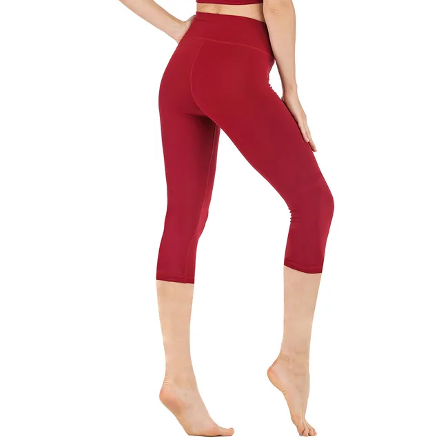 High Waist Slimming Yoga Cropped Pants Red - Shop at LoveMi