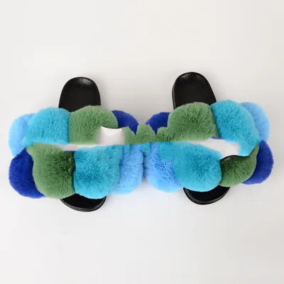 Faux Fox Fur Ball Sandals And Slippers - Shop at LoveMi