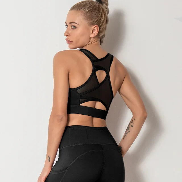 Sports Mesh Stitching Beauty Back Bra Black - Shop at LoveMi