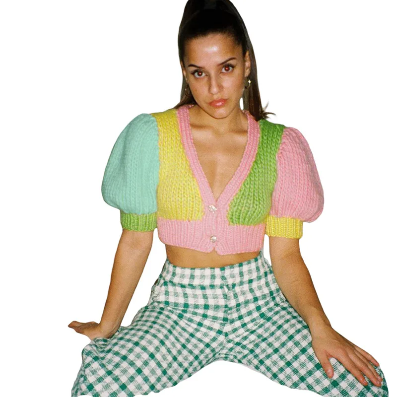 Sexy V neck Short Cropped Slim fit Color T shirt Picture Color S - Shop at LoveMi