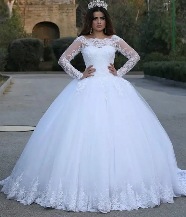 Cross border Source White Vintage Lace Applique Wedding Dress White - Shop at LoveMi