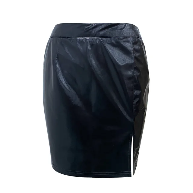 Summer PU Short Skirt Temperament Sexy Irregular Split Patent Leather Short Skirt Black - Shop at LoveMi