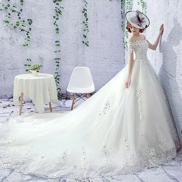 Wedding Dress Bride One shoulder Trailing French Veil Hepburn Female Conventional Tail Style - Shop at LoveMi