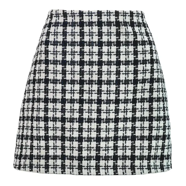 Xiaoxiangfeng Woolen High waisted Skirt Retro Well Grid A line Skirt Women Black Plaid - Shop at LoveMi