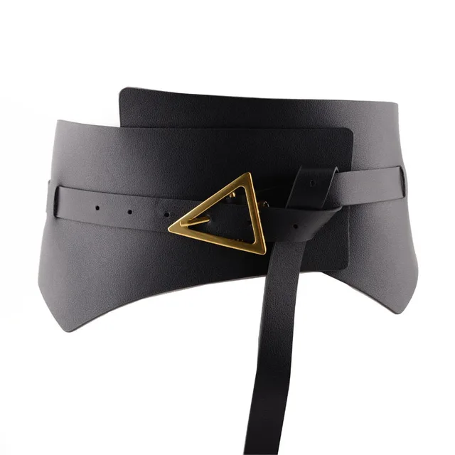Faux Leather PU Women's Waist Belt Faux Leather Triangle Buckle Wide Girdle Black - Shop at LoveMi