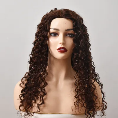 Long Rolled Chemical Fiber High Temperature Silk Wig Brown - Shop at LoveMi