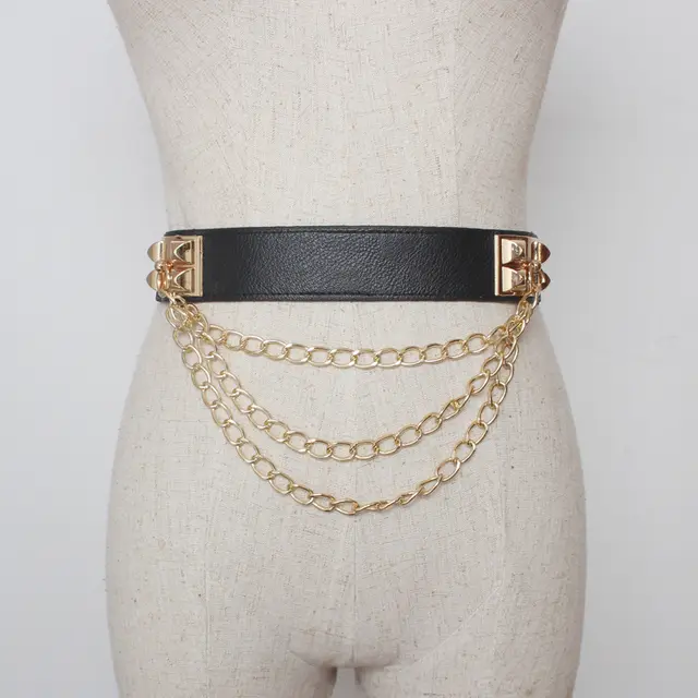 Black Multilayer Iron Chain Belt Belt Waist Belt Waist Chain Girdle Black - Shop at LoveMi