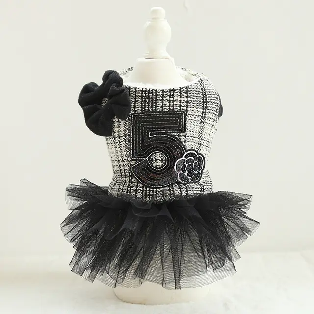 Double Bow Cotton Skirt Teddy Dog Clothes Black White - Shop at LoveMi