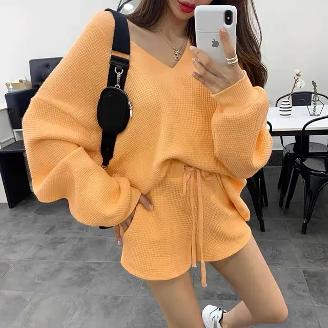 Western Style Fried Street V neck Looks Thin And Gentle Orange - Shop at LoveMi