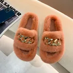 Furry Flat-bottomed Slippers On The Inside And Outside - Orange - View 1