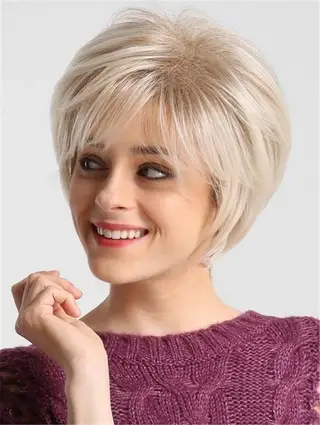 Wig Fashionable Light Blonde Short Straight Hair With Inner Button Wig Headgear - Gold