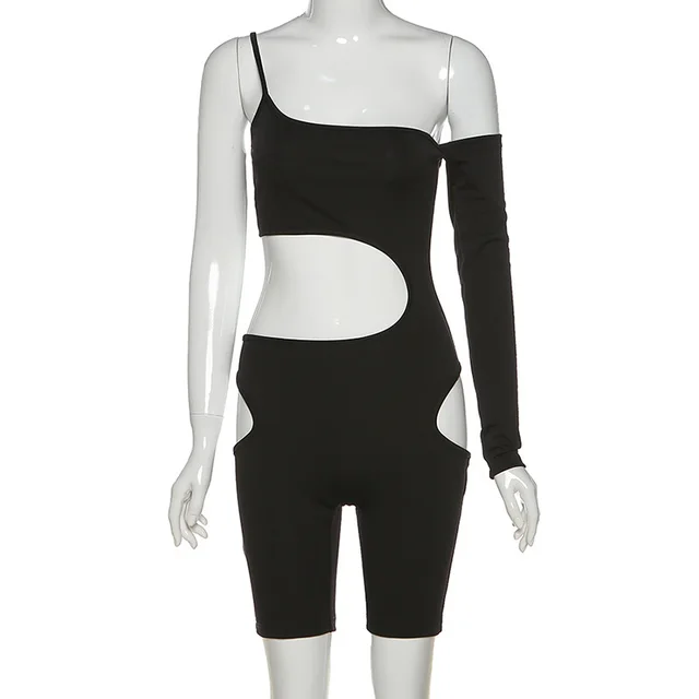 One line Collar Sexy Hollow Fashion Slim Fit Shorts Black - Shop at LoveMi