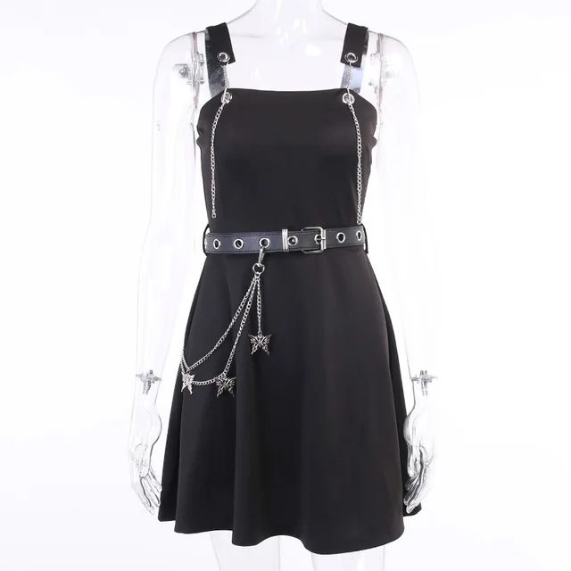 Punk Belted Skirt With Butterfly Metal Accessories Black - Shop at LoveMi