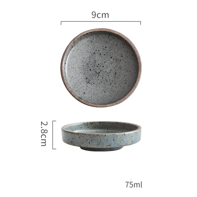 Retro Style Creative Ceramic Tableware Household Restaurant Clay Dishes Dishes Rice Bowls Sauces Dessert Dishes Flavor Dishes Grey Blue - Shop at LoveMi