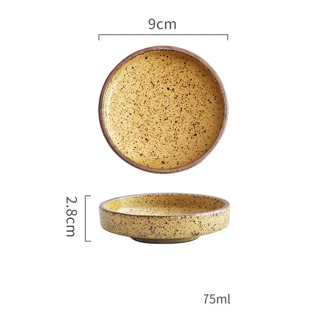 Retro Style Creative Ceramic Tableware Household Restaurant Clay Dishes Dishes Rice Bowls Sauces Dessert Dishes Flavor Dishes Yellow - Shop at LoveMi