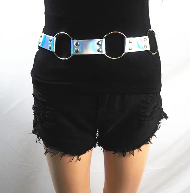 Punk Style Concave Shape Waist Chain Fire Laser Silver - Shop at LoveMi