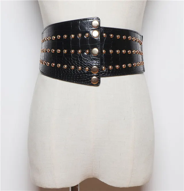 Studded Waistband Waistband Retro Elastic Elastic Decoration Sweater Coat Wide Belt Black - Shop at LoveMi