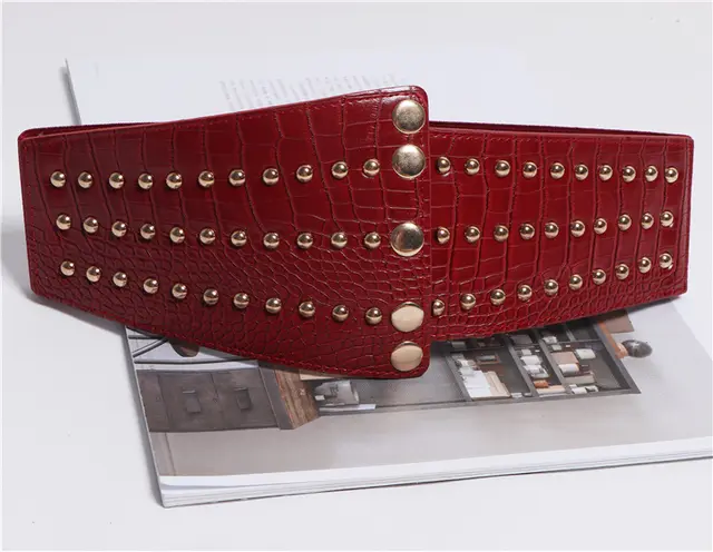 Studded Waistband Waistband Retro Elastic Elastic Decoration Sweater Coat Wide Belt Red - Shop at LoveMi