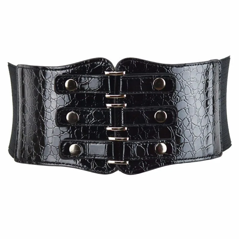 Black Women's Ultra-wide Waistband Rivet Elastic Waist - Black