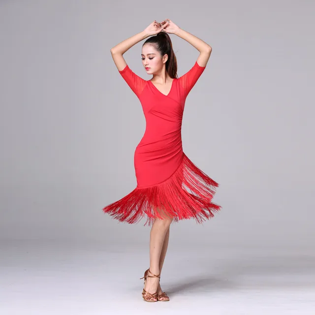 Ice Silk Fringed Dance Skirt Training Dance Performance Costume Red Milk Shreds - Shop at LoveMi
