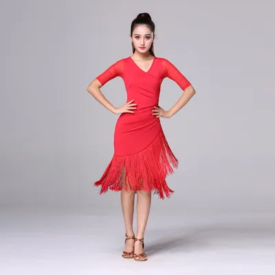 Ice Silk Fringed Dance Skirt Training Dance Performance Costume Red - Shop at LoveMi