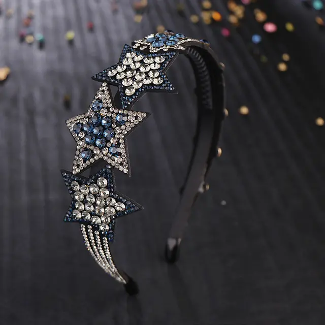 Korean Style Five-pointed Star Headband Czech Drill Headdress - Grey