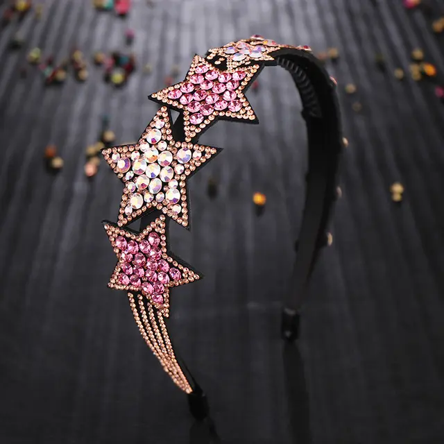 Korean Style Five pointed Star Headband Czech Drill Headdress Pink - Shop at LoveMi